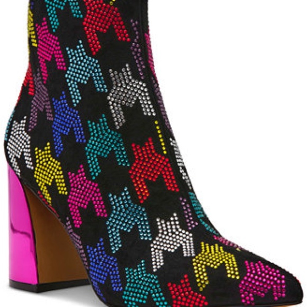 Betsey Johnson Black and Red Ankle Booties with Chunky Heel